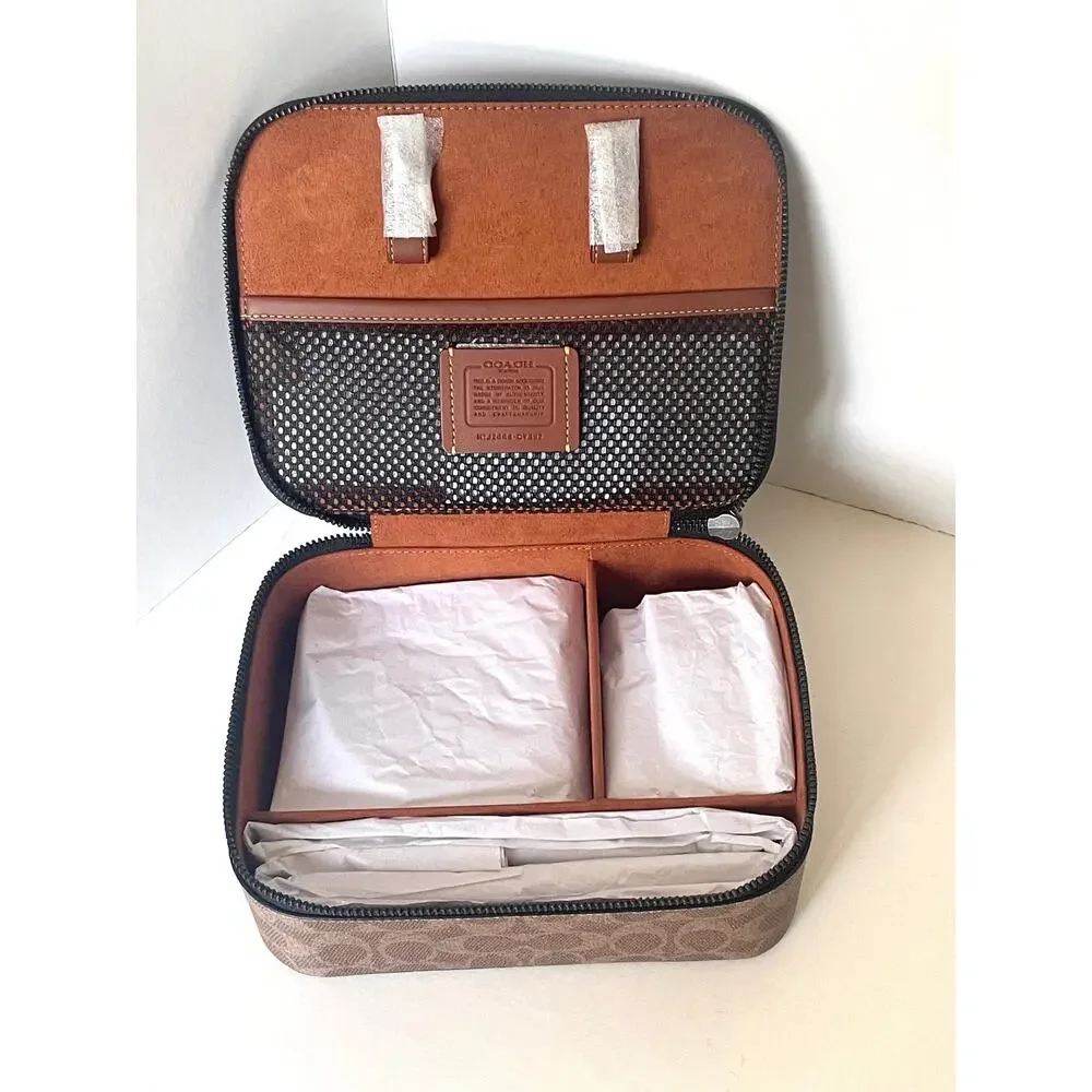 Coach Tech Organizer Colorblock Signature Canvas Travel Case Khaki Brown CY392